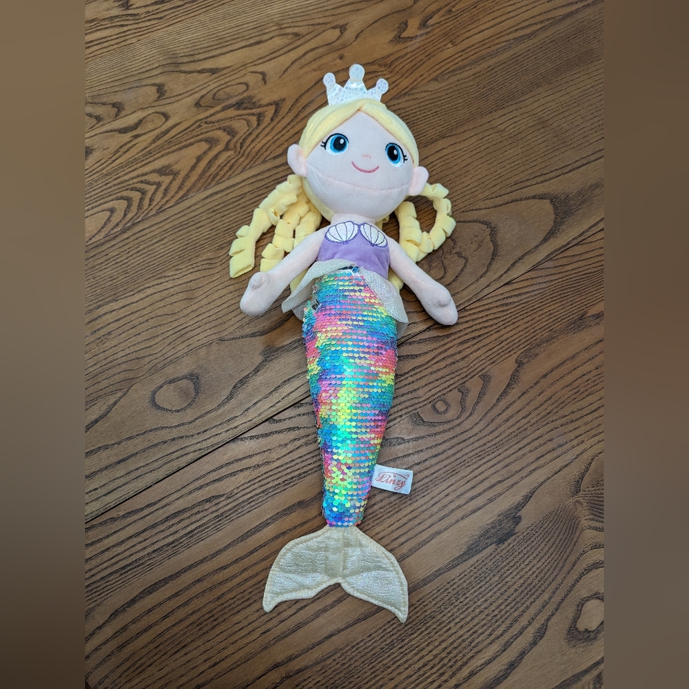 Linzy plush Mermaid. Sequined tail.. rainbow and silver coloured
